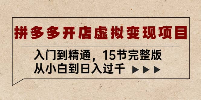 拼多多开店虚拟变现项目：入门到精通（15节完整版）-疯来资源