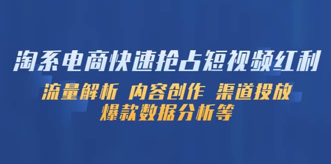 淘系电商快速抢占短视频红利：流量解析 内容创作 渠道投放 爆款数据分析等-疯来资源