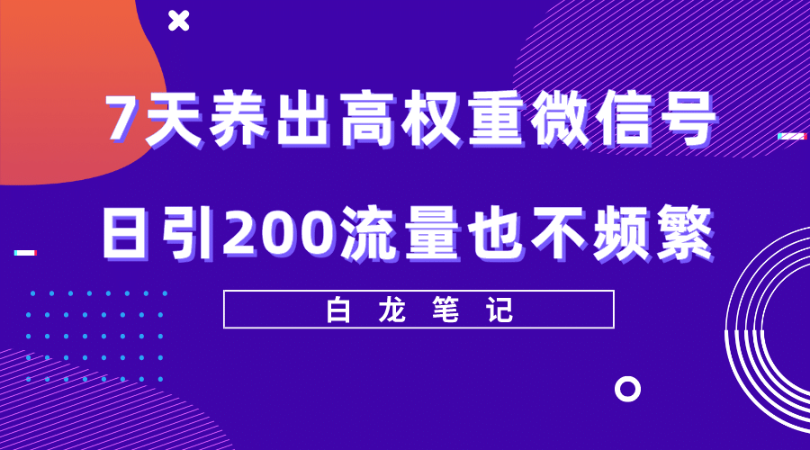 7天养出高权重微信号，日引200流量也不频繁，方法价值3680元-疯来资源
