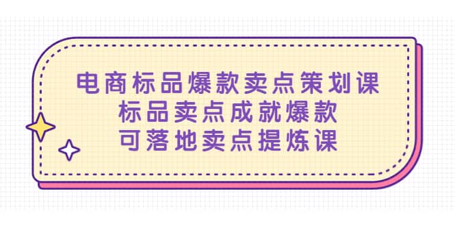 电商标品爆款卖点策划课，标品卖点成就爆款，可落地卖点提炼课-疯来资源