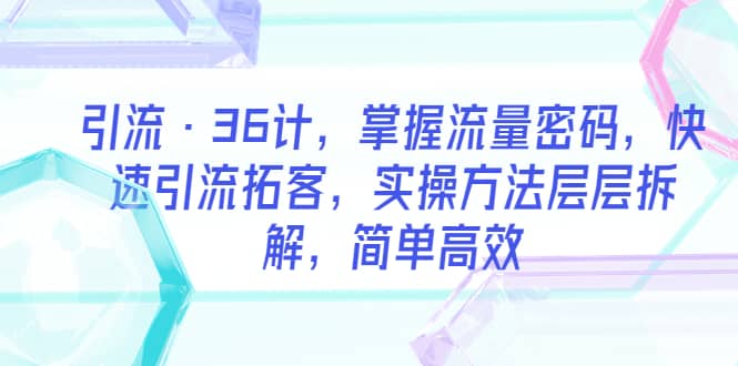 引流·36计，掌握流量密码，快速引流拓客，实操方法层层拆解，简单高效-疯来资源