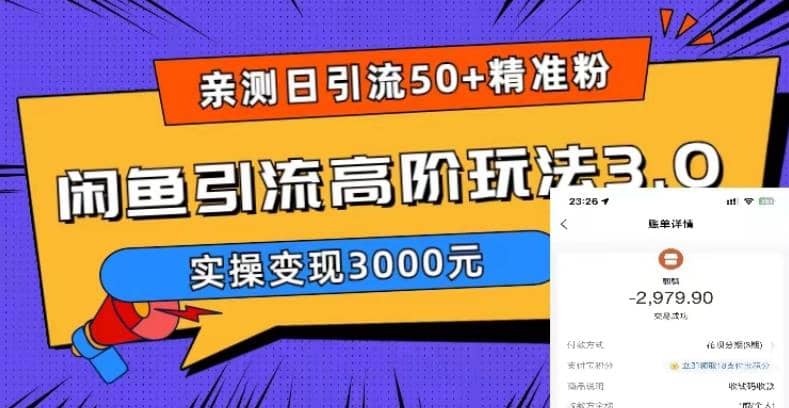 实测日引50+精准粉，闲鱼引流高阶玩法3.0，实操变现3000元-疯来资源