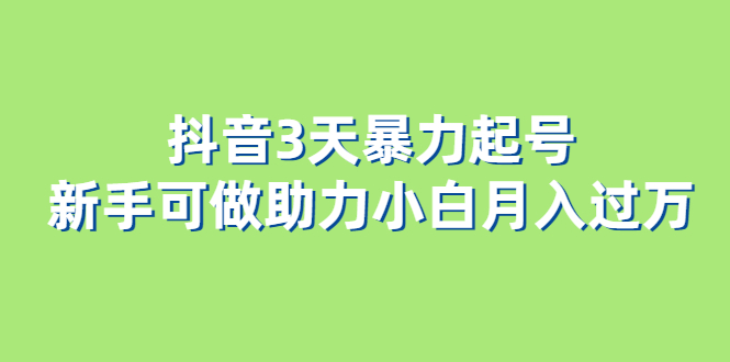 抖音3天暴力起号新手可做助力小白月入过万-疯来资源