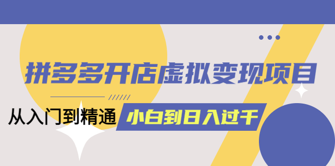 拼多多开店虚拟变现项目：入门到精通 从小白到日入1000（完整版）6月13更新-疯来资源