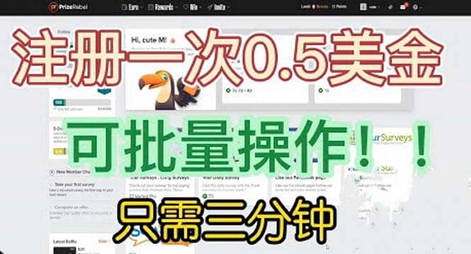 国外项目注册一次0.5美金 只需三分钟无脑操作 可批量放大 小白工作室福利-疯来资源