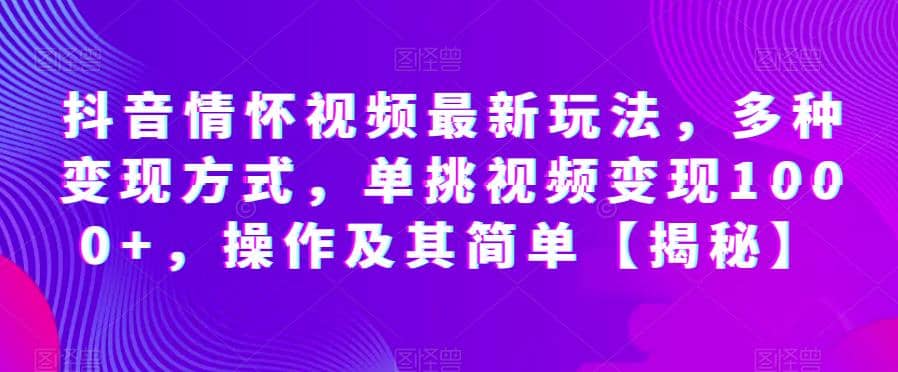 抖音情怀视频最新玩法，多种变现方式，单挑视频变现1000+，操作及其简单【揭秘】-疯来资源