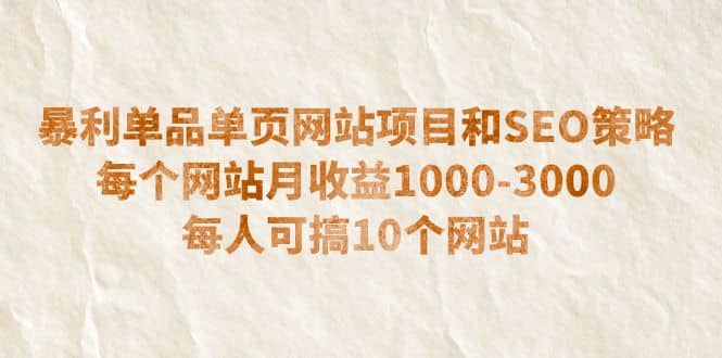 暴利单品单页网站项目和SEO策略 每个网站月收益1000-3000 每人可搞10个-疯来资源
