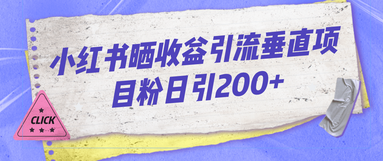 小红书晒收益图引流垂直项目粉日引200+-疯来资源