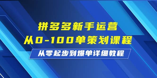 拼多多新手运营从0-100单策划课程，从零起步到爆单详细教程-疯来资源