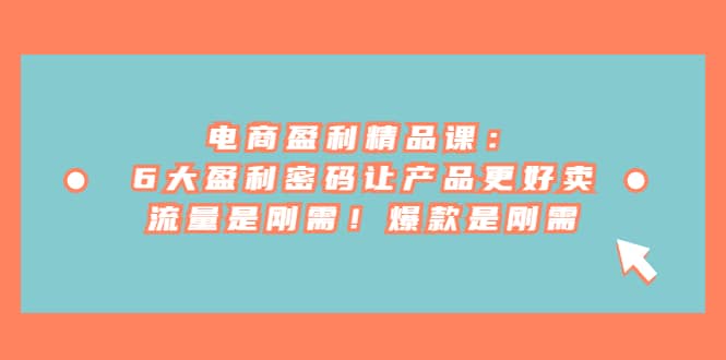 电商 盈利精品课：6大盈利 密码让产品更好卖，流量是刚需！爆款是刚需-疯来资源