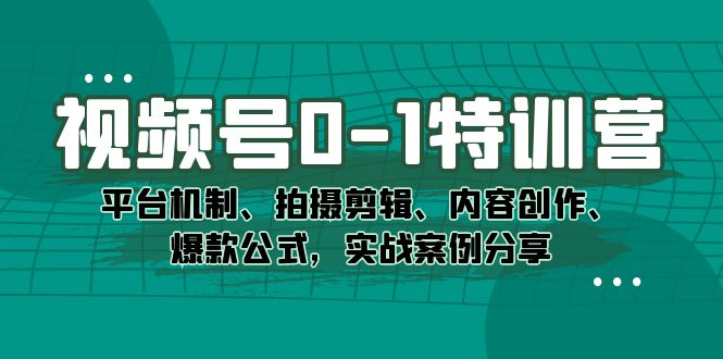 视频号0-1特训营：平台机制、拍摄剪辑、内容创作、爆款公式，实战案例分享-疯来资源