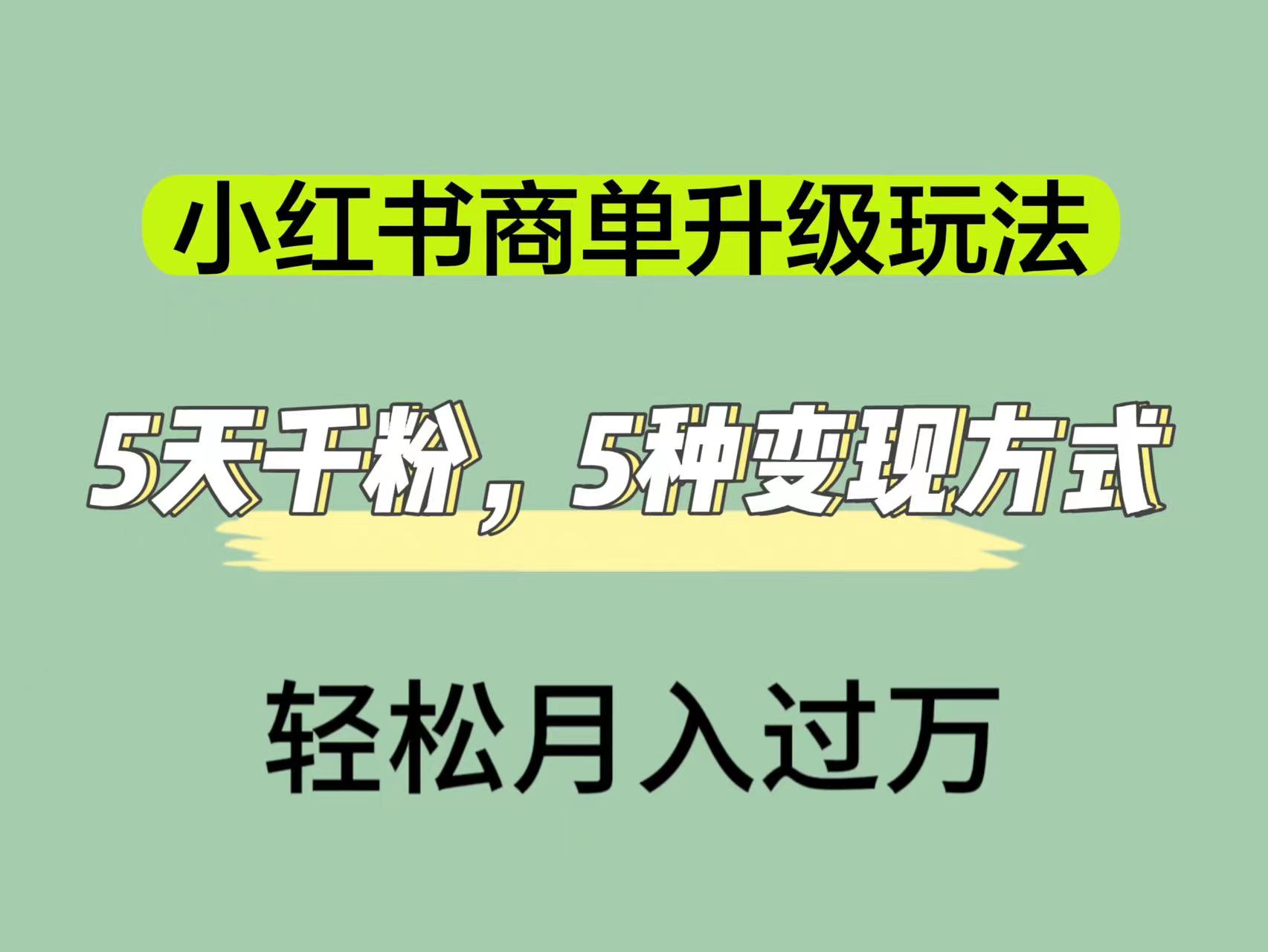 小红书商单升级玩法，5天千粉，5种变现渠道，轻松月入1万+-疯来资源