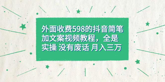 外面收费598抖音简笔加文案教程，全是实操 没有废话 月入三万（教程+资料）-疯来资源