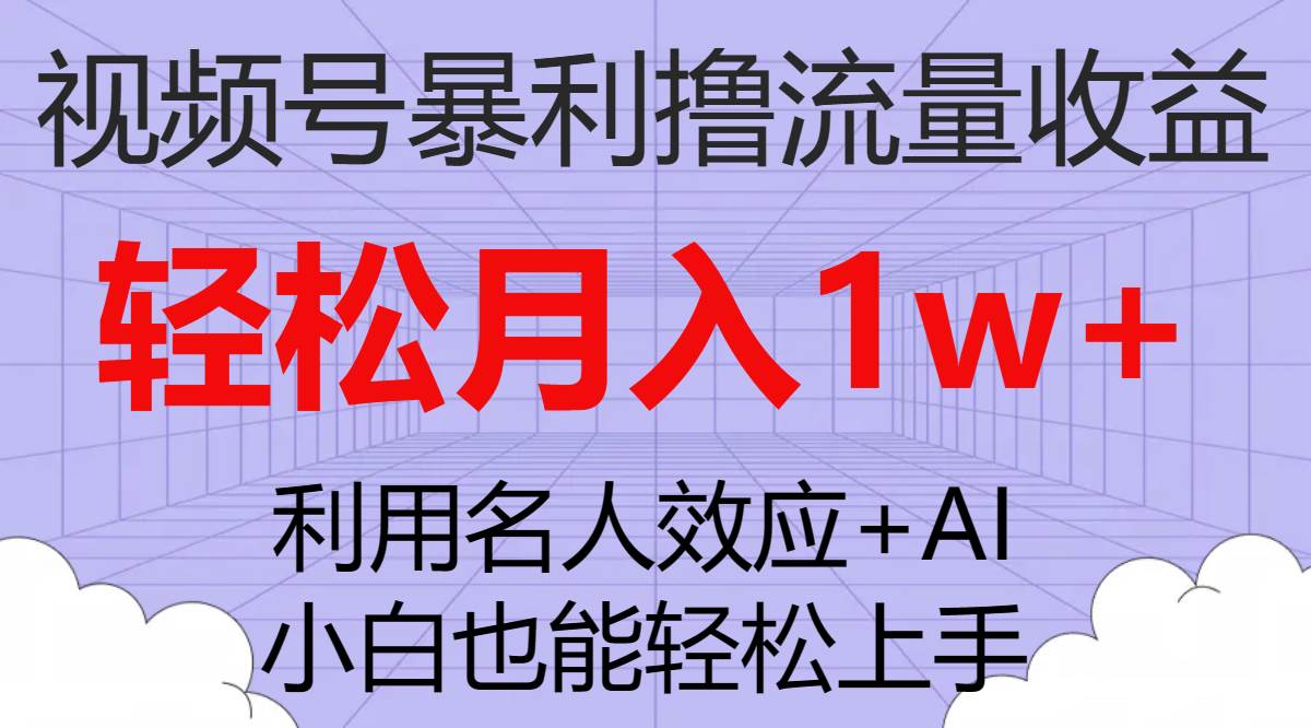 视频号暴利撸流量收益，小白也能轻松上手，轻松月入1w+-疯来资源