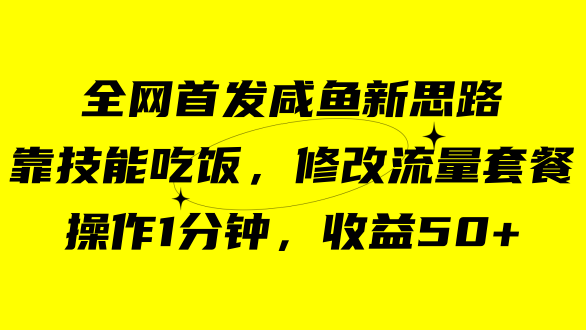 咸鱼冷门新玩法，靠“技能吃饭”，修改流量套餐，操作1分钟，收益50+-疯来资源