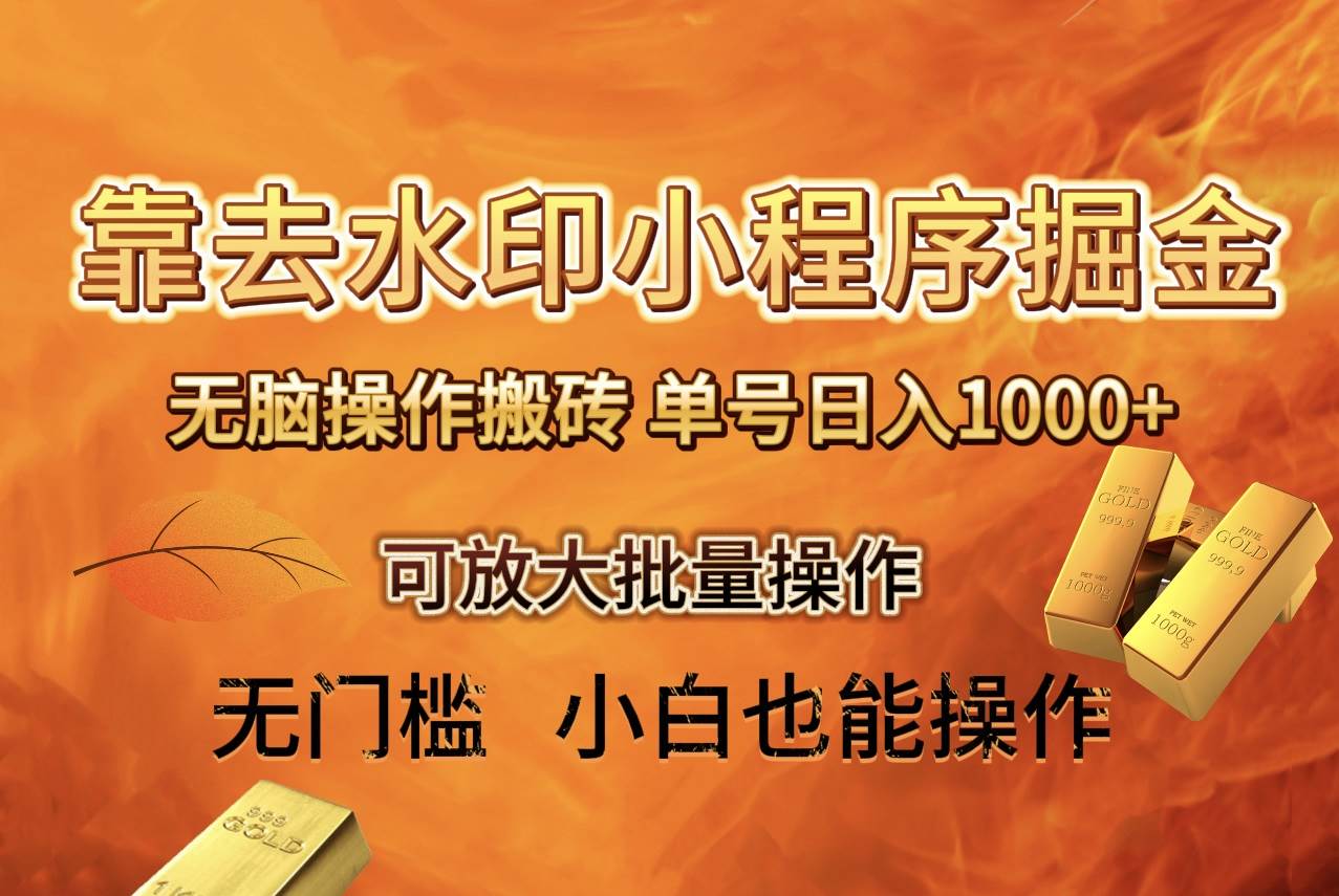 去水印小程序+拼多多 无脑搬砖 ，单号日入1000+ 保姆级教程 可放大批量操作-疯来资源