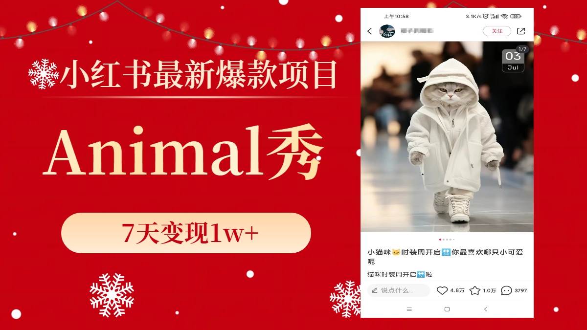 小红书最新爆款项目，Animal秀，7天变现1w+-疯来资源