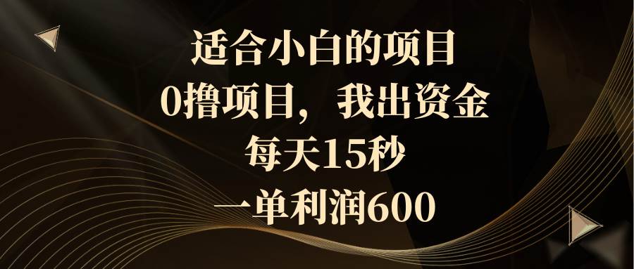 适合小白的项目，0撸项目，我出资金，每天15秒，一单利润600-疯来资源