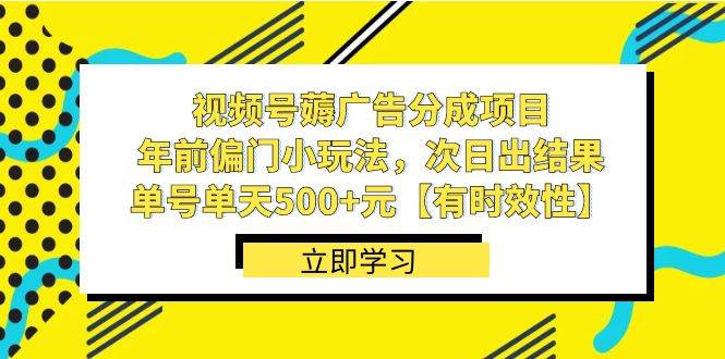 视频号薅广告分成项目，年前偏门小玩法，次日出结果，单号单天500+元【有时效性】-疯来资源