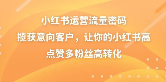 小红书运营流量密码，揽获意向客户，让你的小红书高点赞多粉丝高转化-疯来资源