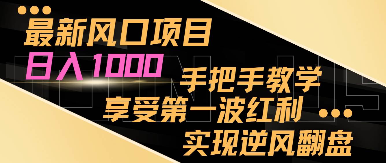 最新风口项目，日入过千，抓住当下风口，享受第一波红利，实现逆风翻盘-疯来资源