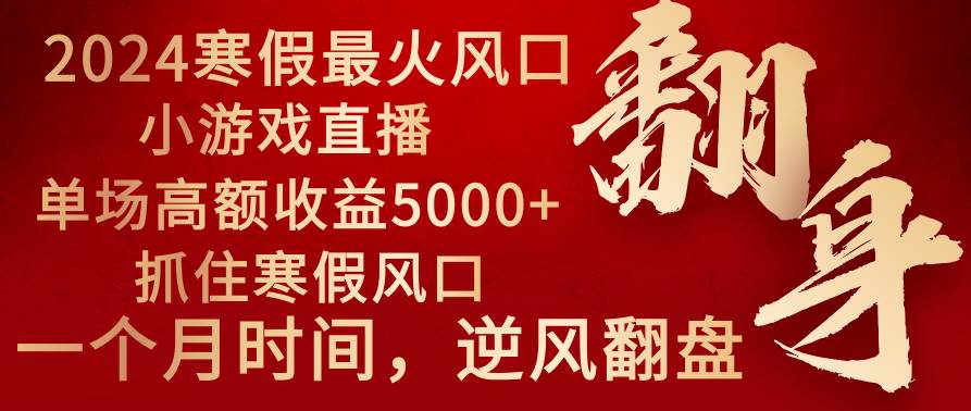2024年最火寒假风口项目 小游戏直播 单场收益5000+抓住风口 一个月直接提车-疯来资源