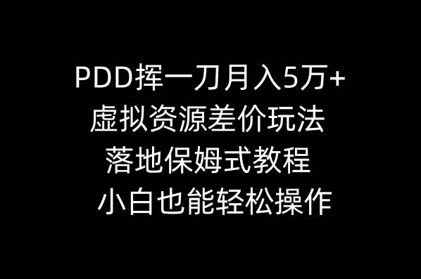PDD挥一刀月入5万+，虚拟资源差价玩法，落地保姆式教程，小白也能轻松操作-疯来资源