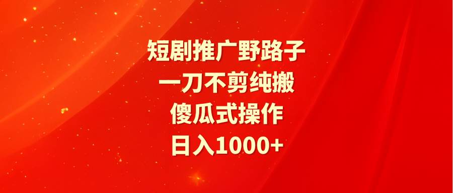 短剧推广野路子，一刀不剪纯搬运，傻瓜式操作，日入1000+-疯来资源