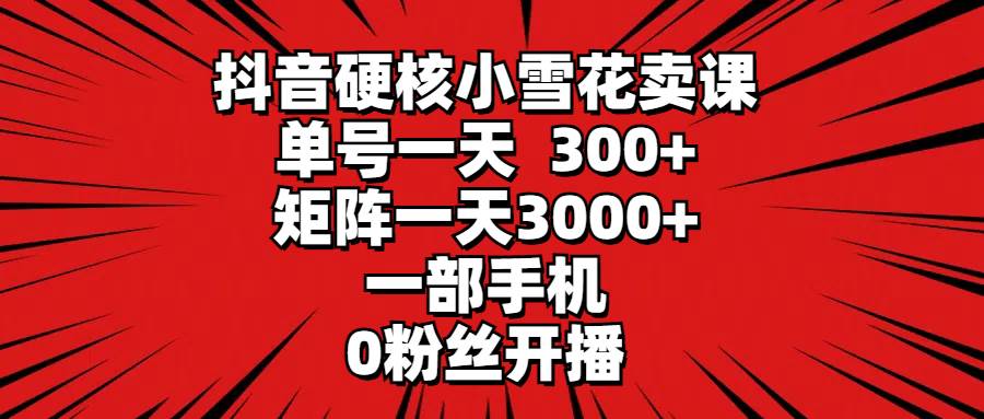 抖音硬核小雪花卖课，单号一天300+，矩阵一天3000+，一部手机0粉丝开播-疯来资源