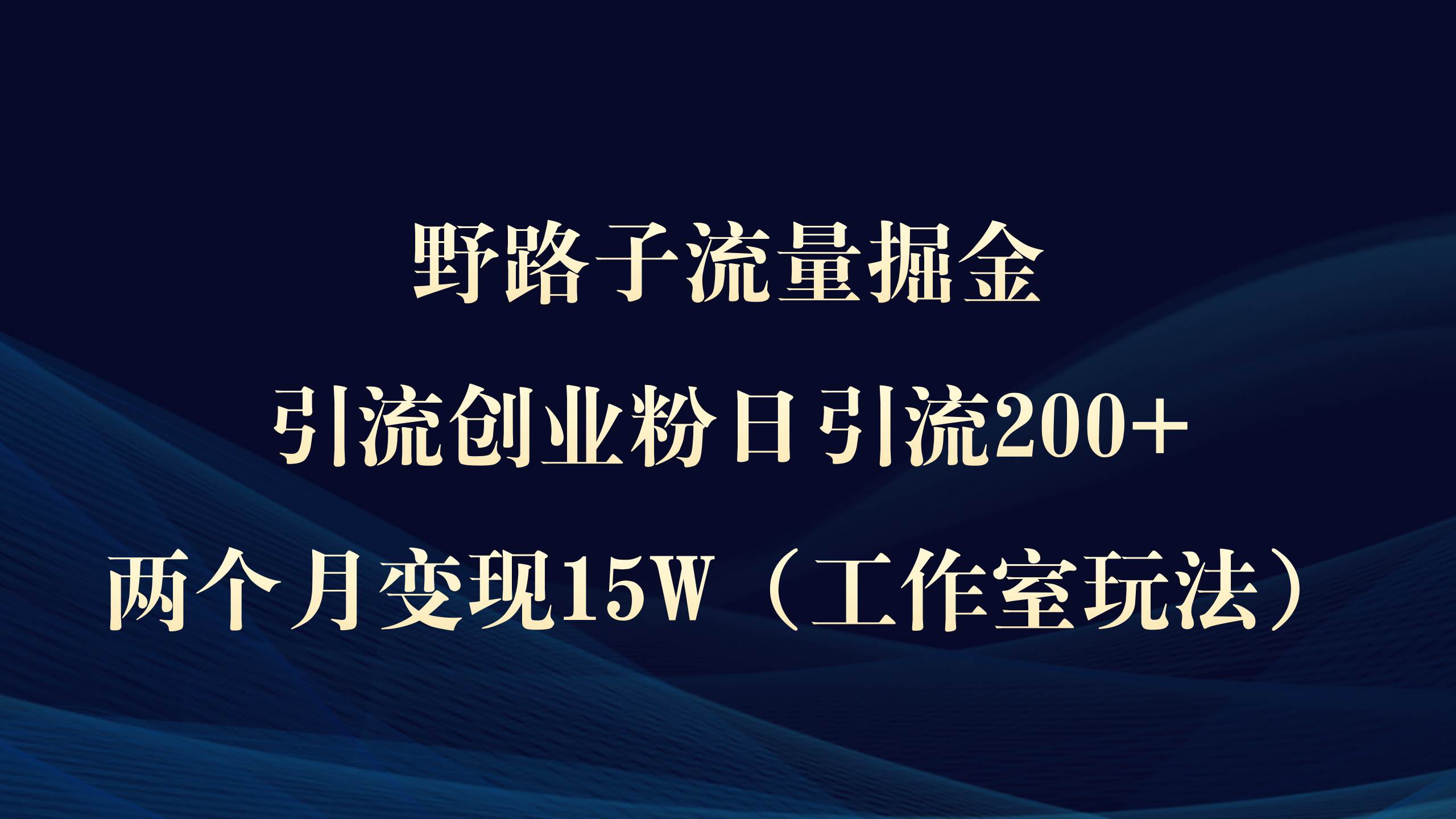 野路子流量掘金，引流创业粉日引流200+，两个月变现15W（工作室玩法））-疯来资源