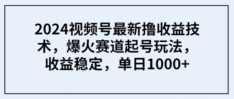2024视频号最新撸收益技术，爆火赛道起号玩法，收益稳定，单日1000+-疯来资源