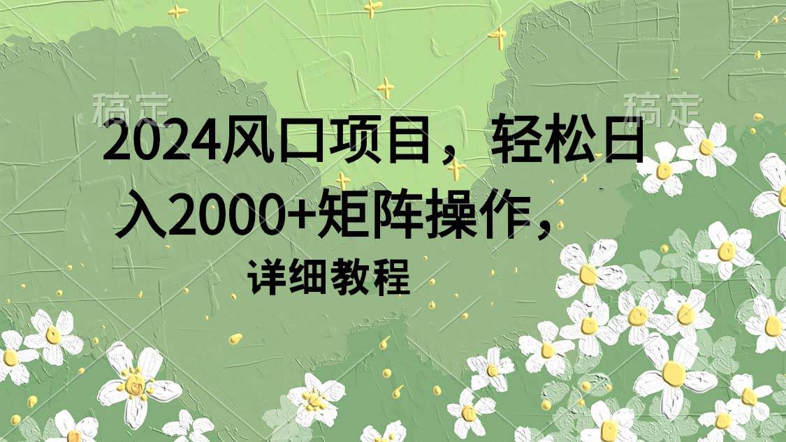 2024风口项目，轻松日入2000+矩阵操作，详细教程-疯来资源
