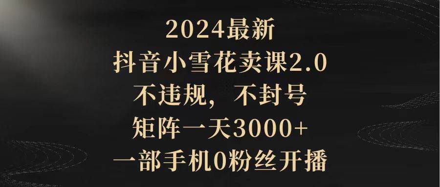 2024最新抖音小雪花卖课2.0 不违规 不封号 矩阵一天3000+一部手机0粉丝开播-疯来资源