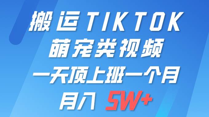 一键搬运TIKTOK萌宠类视频 一部手机即可操作 所有平台均可发布 轻松月入5W+-疯来资源