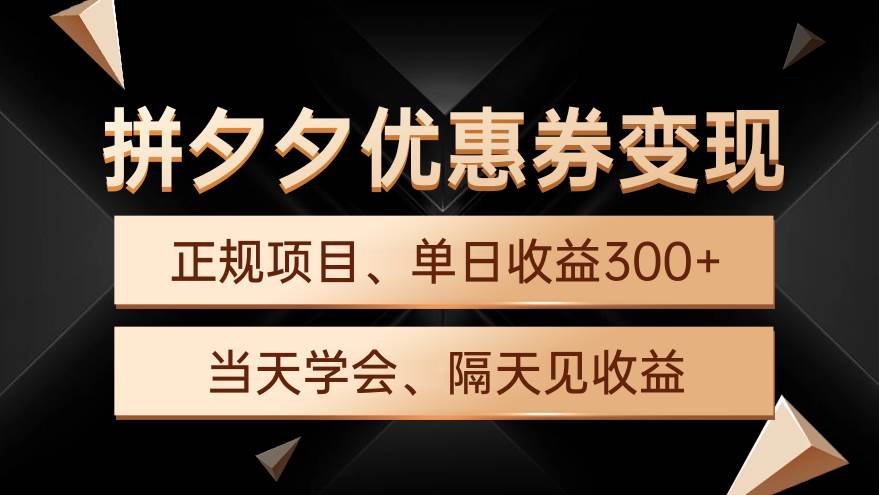 拼夕夕优惠券变现，单日收益300+，手机电脑都可操作-疯来资源