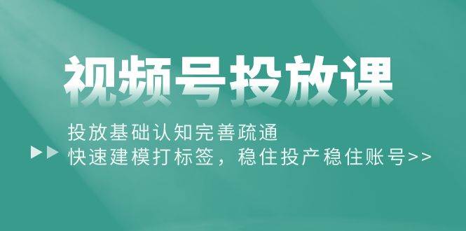 视频号投放课：投放基础认知完善疏通，快速建模打标签，稳住投产稳住账号-疯来资源