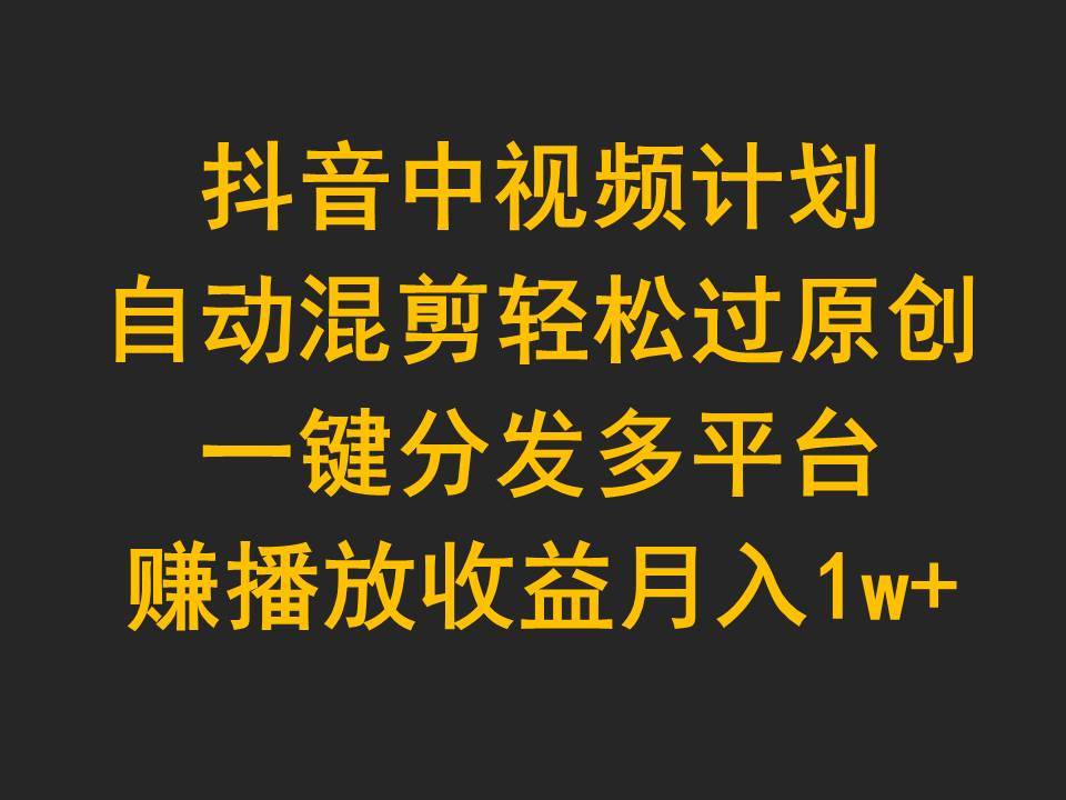 抖音中视频计划，自动混剪轻松过原创，一键分发多平台赚播放收益，月入1w+-疯来资源