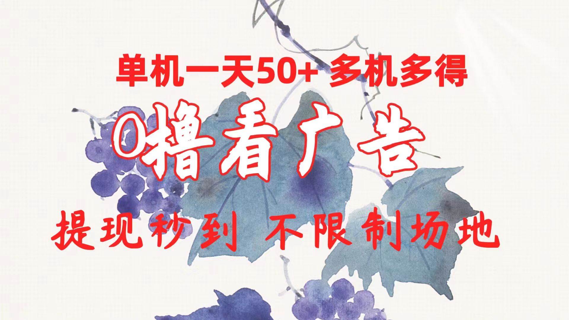 0撸看广告 单机一天50+多机多得 提现秒到 不限制场地操作-疯来资源