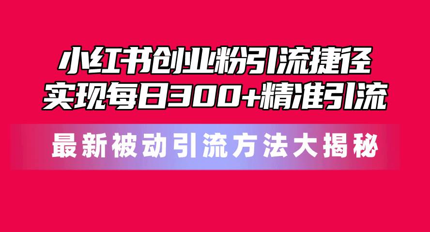 小红书创业粉引流捷径！最新被动引流方法大揭秘，实现每日300+精准引流-疯来资源