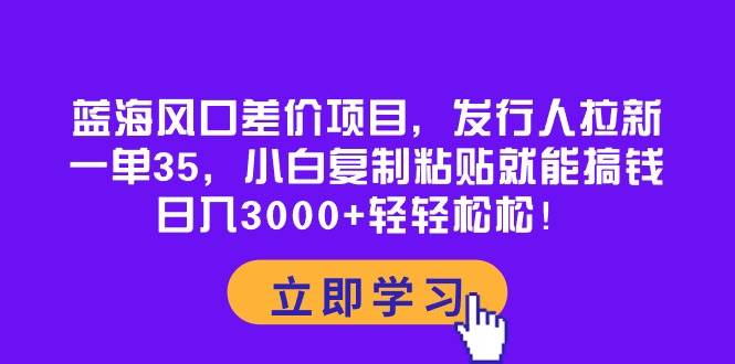 蓝海风口差价项目，发行人拉新，一单35，小白复制粘贴就能搞钱！日入3000+轻轻松松-疯来资源