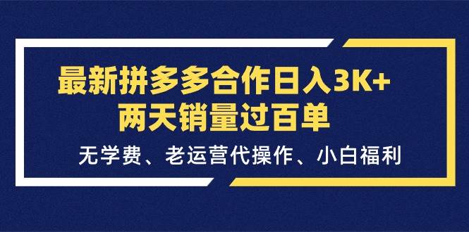 最新拼多多合作日入3K+两天销量过百单，无学费、老运营代操作、小白福利-疯来资源