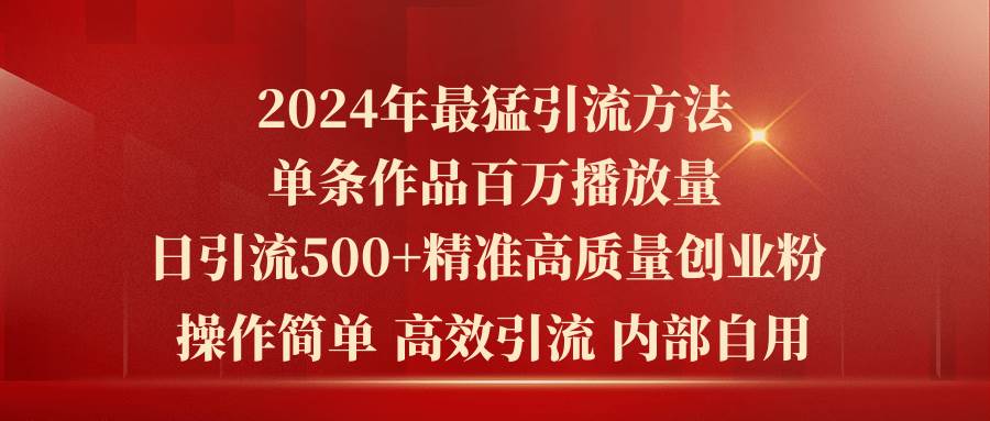2024年最猛暴力引流方法，单条作品百万播放 单日引流500+高质量精准创业粉-疯来资源