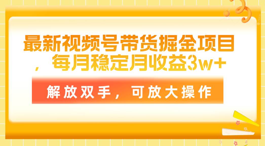 最新视频号带货掘金项目，每月稳定月收益3w+，解放双手，可放大操作-疯来资源