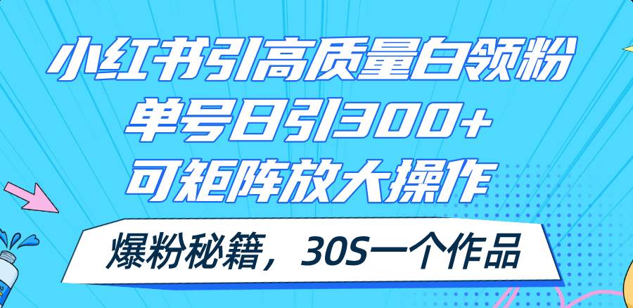 小红书引高质量白领粉，单号日引300+，可放大操作，爆粉秘籍！30s一个作品-疯来资源