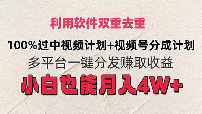利用软件双重去重，100%过中视频+视频号分成计划小白也可以月入4W+-疯来资源