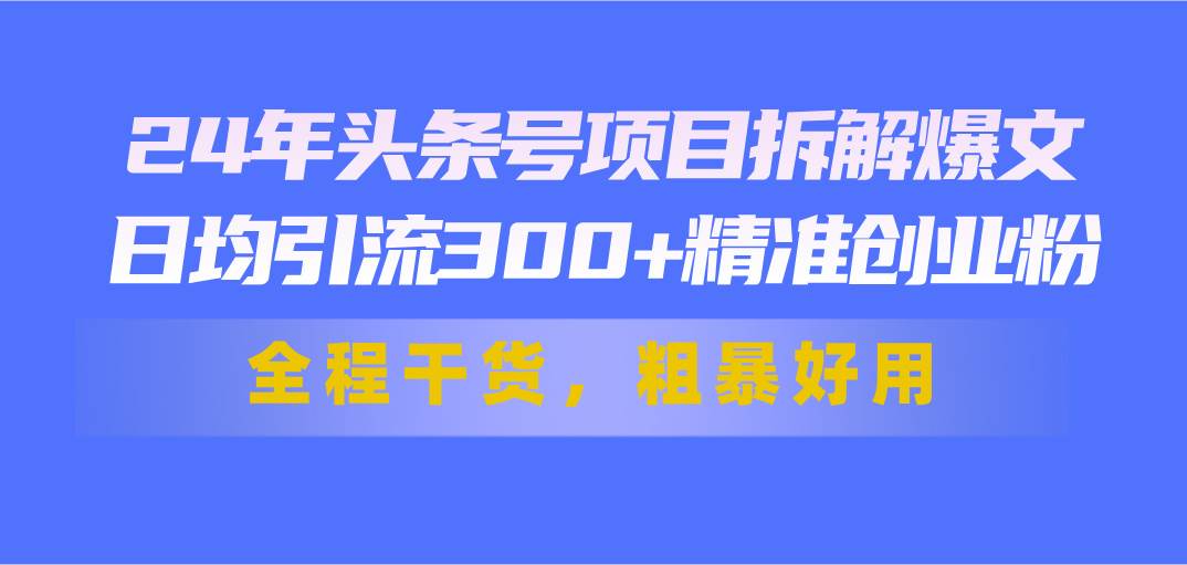 24年头条号项目拆解爆文，日均引流300+精准创业粉，全程干货，粗暴好用-疯来资源