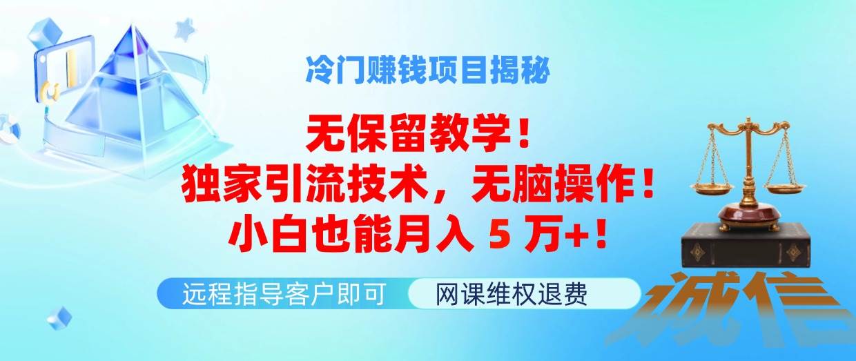 冷门赚钱项目无保留教学！独家引流技术，无脑操作！小白也能月入5万+！-疯来资源