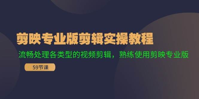 剪映专业版剪辑实操教程：流畅处理各类型的视频剪辑，熟练使用剪映专业版-疯来资源