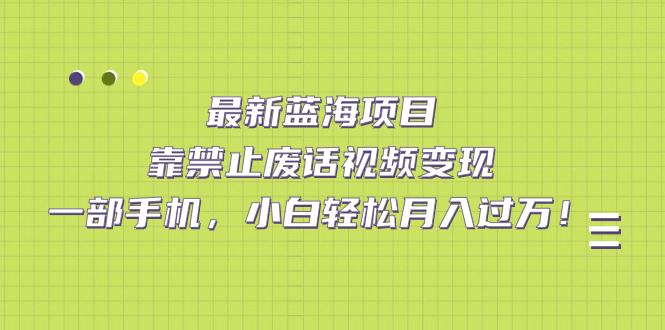 最新蓝海项目，靠禁止废话视频变现，一部手机，小白轻松月入过万！-疯来资源
