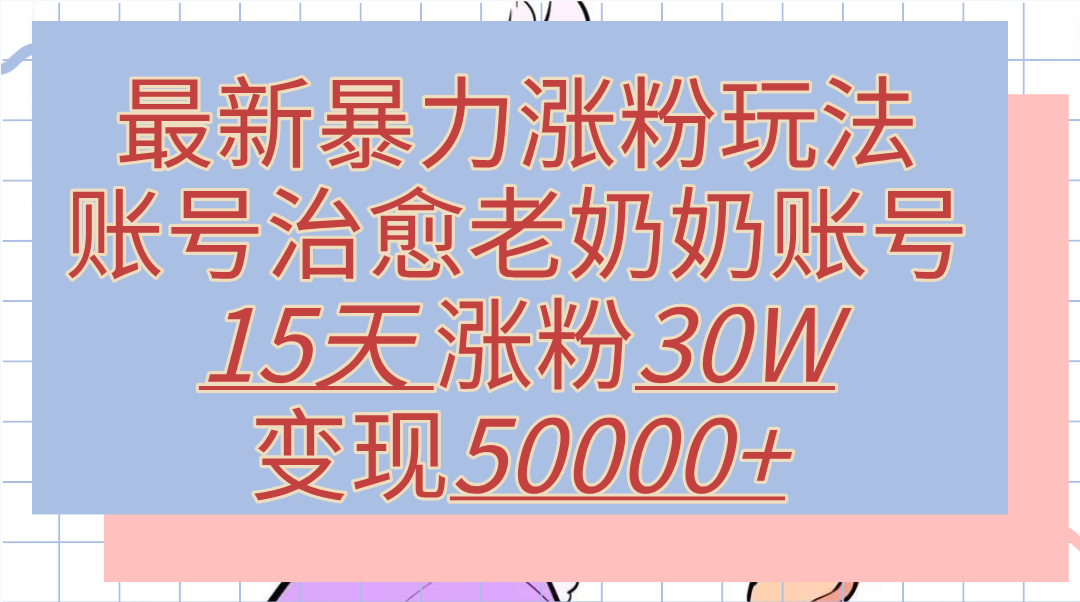 最新暴力涨粉玩法，治愈老奶奶账号，15天涨粉30W，变现50000+【揭秘】-疯来资源